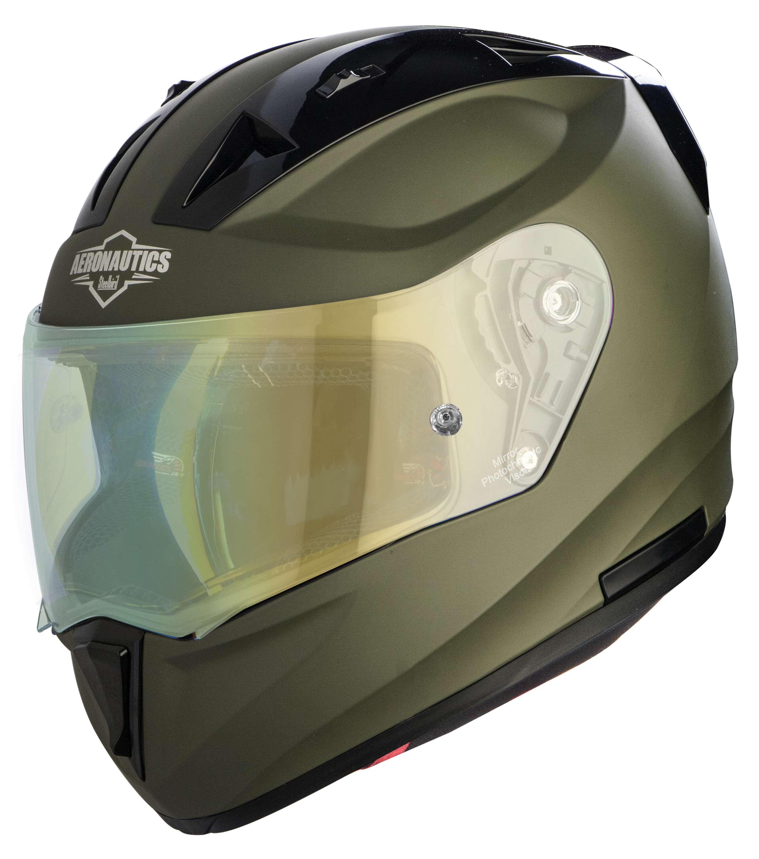 SA-1 Aeronautics Mat Battle Green With Anti-Fog Shield Green Night Vision Photochromic Visor